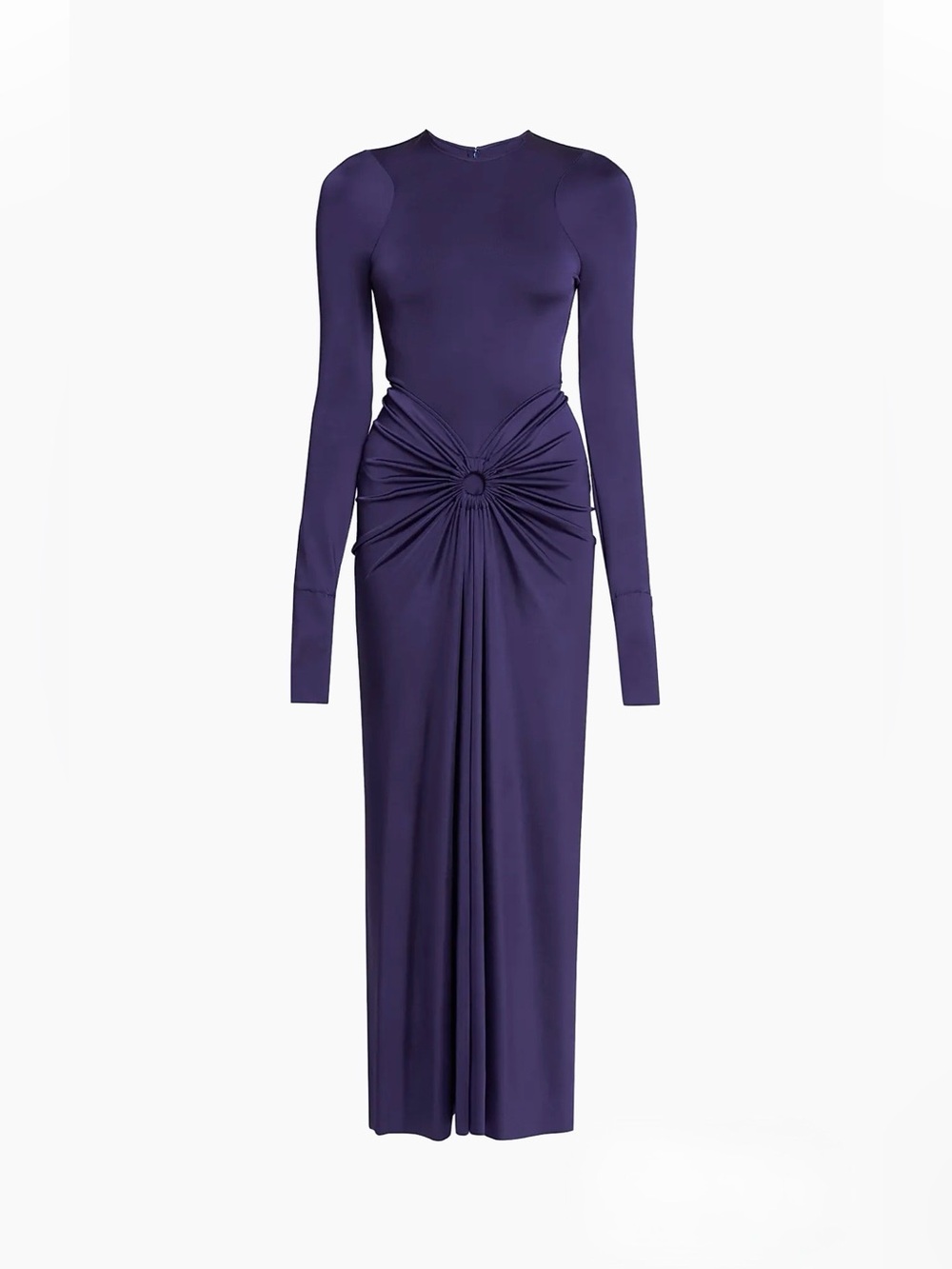 Purple Long-Sleeve Knot-Detail Evening Dress